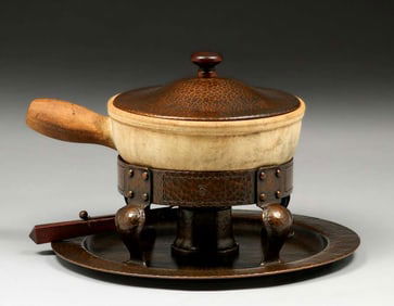Roycroft Hammered Copper Chafing Dish c1915