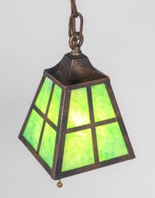 Arts & Crafts Period Brass & Slag Glass Hanging Light c1910*