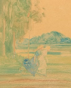 Xavier Martinez (1869-1943) Color Monotype Two Girls in a Field c1910s
