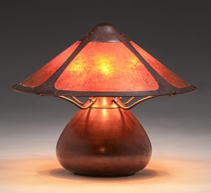 Large Michael Adams - Aurora Studios Hammered Copper & Mica Bulbous Lamp 2000