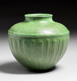 Grueby Pottery Bulbous Matte Green Vase c1900s
