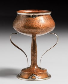 Joseph Heinrichs Hammered Copper & Silver Two-Handled Presentation Vase 1911