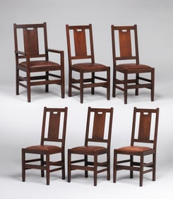 Gustav Stickley Set of 6 H-Back Dining Chairs c1912-1915