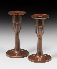 Chicago Prairie School Brass Candlesticks c1910