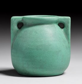Teco Pottery #426 Matte Green Two-Handled Vase c1910