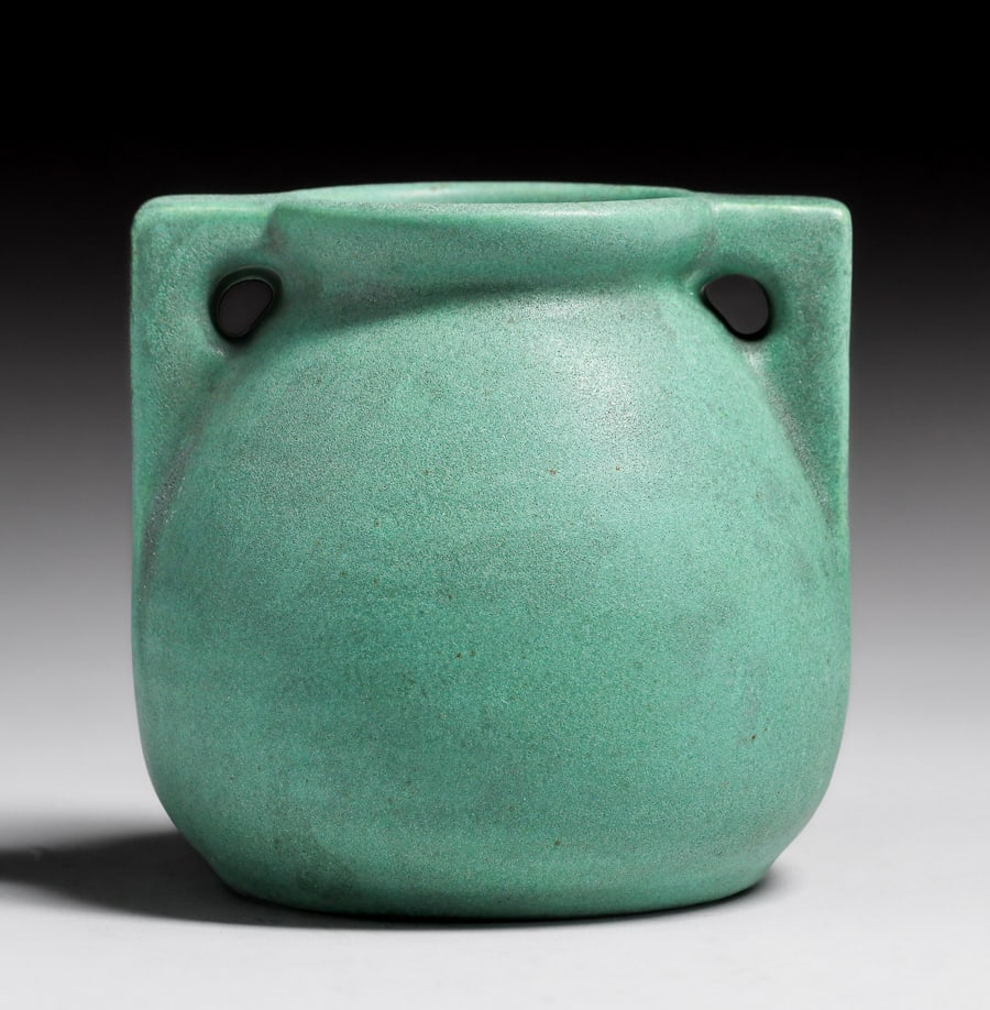 Teco Pottery #426 Matte Green Two-Handled Vase c1910 (1 of 5)
