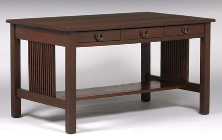 Gustav Stickley Spindled Three-Drawer Library Table c1907-1910