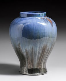 Fulper Pottery Blue & Mirror Black Flambe Vase c1910s