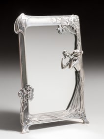 WMF - German Art Nouveau Silver-Plated Female Figural Mirror c1905