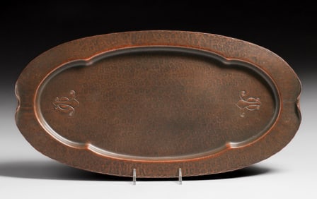 Craftsman Studios - Los Angeles Hammered Copper Oval Tray c1920s