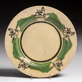 Early Pewabic Pottery Iridescent Crackleware Castle Plate c1910