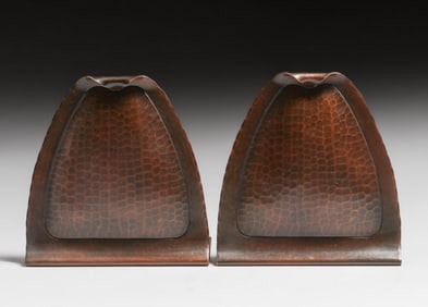 Craftsman Studios - Laguna Beach, CA Hammered Copper Bookends c1930