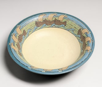 Large Saturday Evening Girls Lili Shapiro Viking Ship Bowl 1911