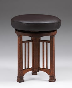 Prairie School Oak & Leather Stool c1910
