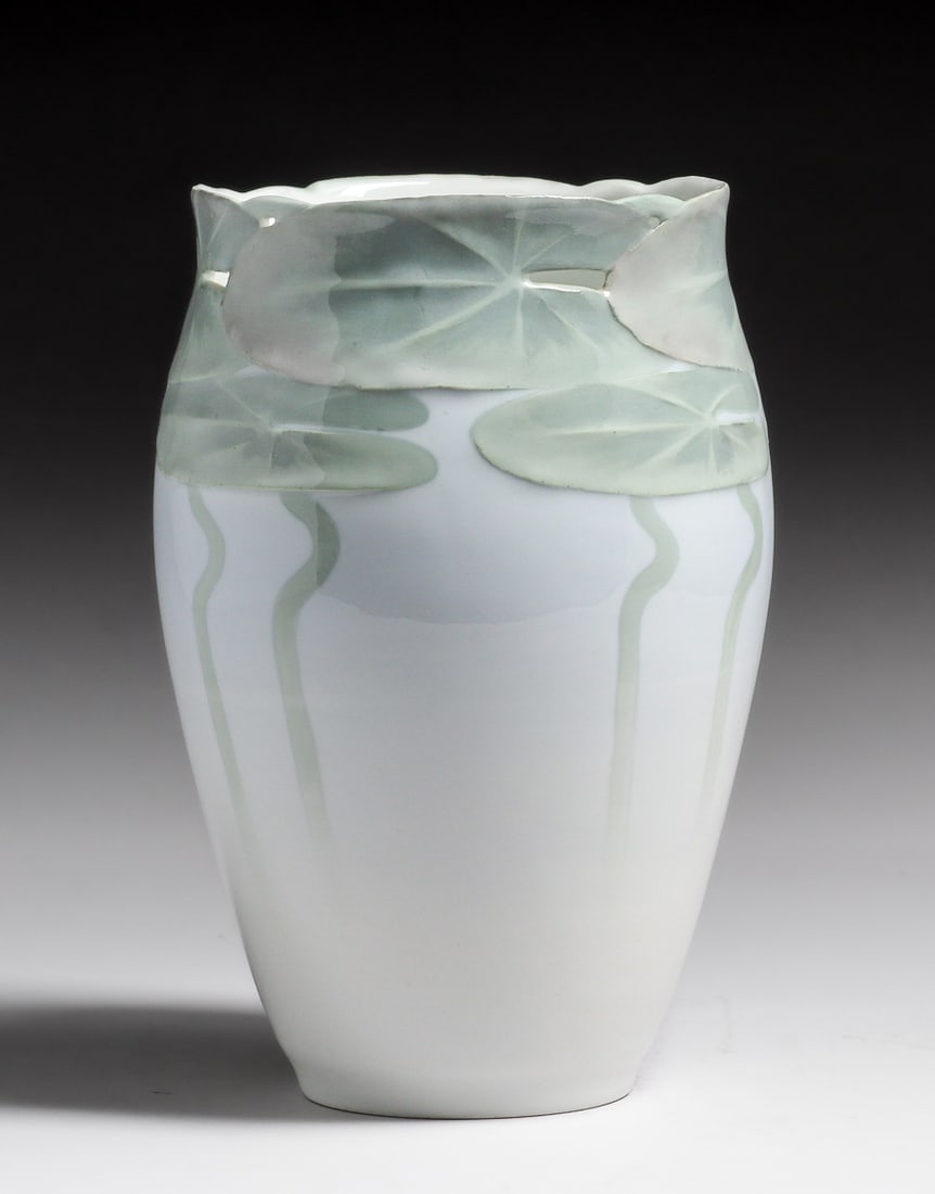 Rorstrand – Sweden Karl Lindstrom Lily Pad Cutout Porcelain Vase c1900s (1 of 6)