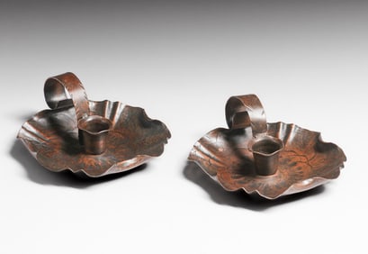 Craftsman Studios Hammered Copper Candlesticks c1930s