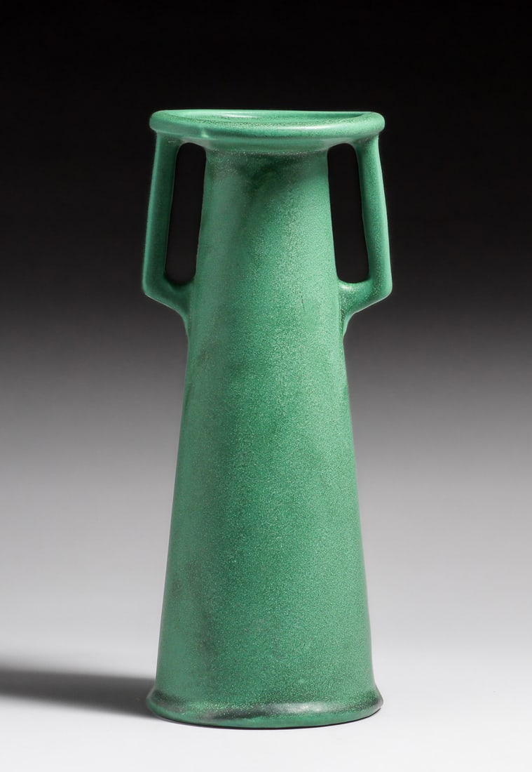 Weller Pottery Matte Green Two-Handled Vase c1910 (1 of 5)