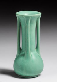 Teco Pottery Prairie School Four Handled Matte Green Vase c1910