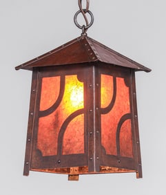 Arts & Crafts Hammered Copper & Mica Hanging Light c1910