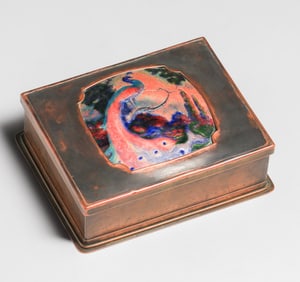 Frank Marshall – attributed – Boston Arts & Crafts Hammered Copper & Enamel Box c1905
