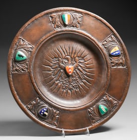 St Albans School of Art - Hertfordshire, England Hammered Copper & Enamel Charger c1900-1905
