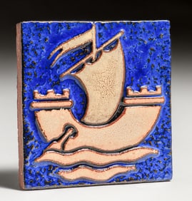 Mosaic Tile Co - Zanesville, OH Galleon Ship Tile c1920s