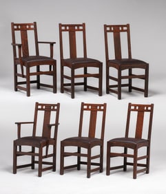 Limbert Set of 6 Oak Dining Chairs c1910
