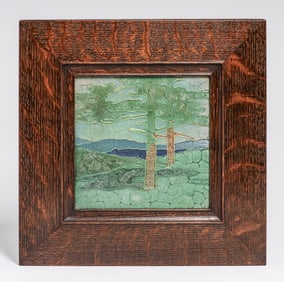 Grueby Faience Pine Trees Tile c1906
