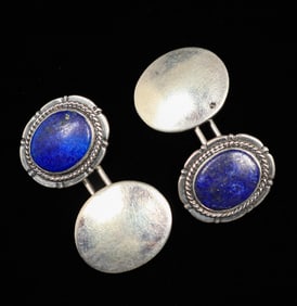 Potter Studio - Cleveland Sterling Silver & Lapis Cuff Links c1920s