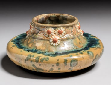 Pierrefonds - French Crystalline Squat Floral Vase c1905