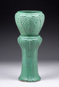 Weller Bedford Matte Green Jardiniere & Pedestal c1910s