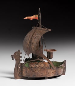 Goberg - German Hand-Forged Iron Viking Ship Candlestick c1900s