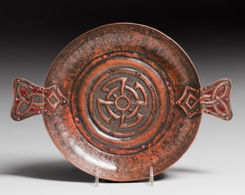 Scottish Arts & Crafts Hammered Copper & Enamel Tray c1900s