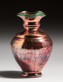 Pewabic Pottery Red & Green Iridescent Vase c1930s