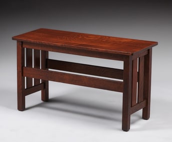 L&JG Stickley Slatted Oak Piano Bench c1910