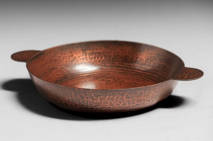 Dirk van Erp Hammered Copper Two-Handled Bowl c1913-1914