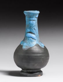 Unusual Pewabic Pottery Turquoise Blue Lava Glaze over Black c1920