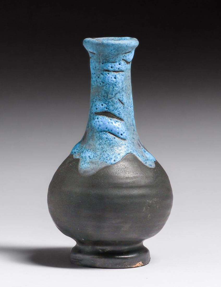 Unusual Pewabic Pottery Turquoise Blue Lava Glaze over Black c1920 (1 of 4)