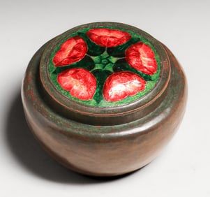 John Verberg - Boston Society of Arts & Crafts Hammered Copper & Enamel Box c1910