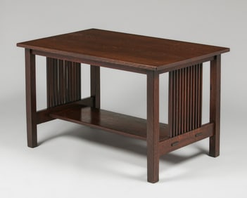 Gustav Stickley Spindled Library Table c1907