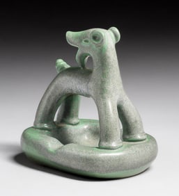 California Porcelain Art Deco Green Micro-Crystalline Figural Dog Ashtray c1927