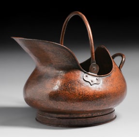 Large Stickley Brothers #406 Hammered Copper Coal Scuttle c1910