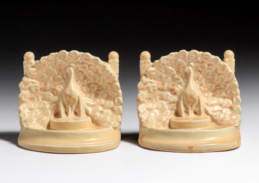 Rookwood Pottery #2445 Peacock Bookends 1924 (1 of 10)