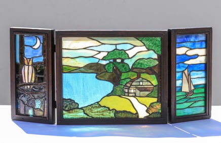 Arts & Crafts Period Leaded Glass Tea Screen c1910