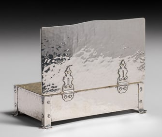 August Tiesselinck Hammered Copper Silver-Plated Strap-Hinge Box 1921