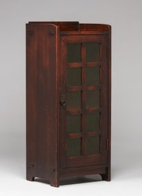 Gustav Stickley One-Door Amber Glass Music Cabinet c1910
