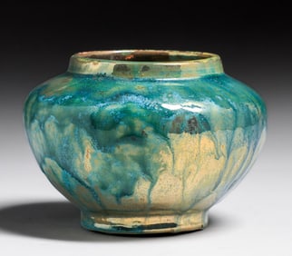 Pewabic Pottery Iridescent Green & Blue Drip Vase c1920s