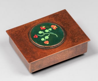 Agatha van Erp Student Hammered Copper & Enamel Box c1950s