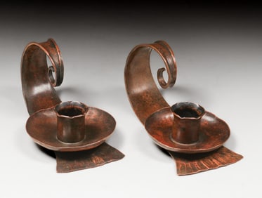 Erhard Glander Hammered Copper Candlesticks c1930s