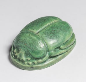 Grueby Faience Matte Green Scarab Paperweight c1905
